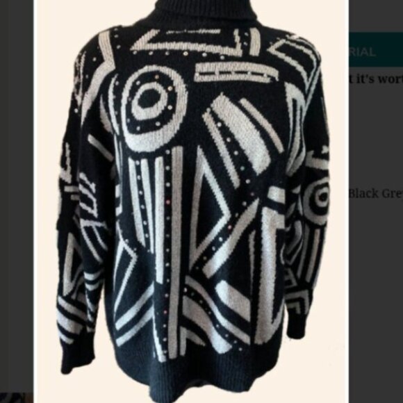 Women's Vintage '90's Abstract Patterned Black and Gray Crewneck Sweater - Picture 2 of 6